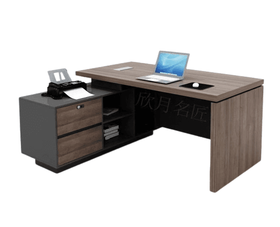 Bureau en L en bois/MDF avec tiroirs et étagères